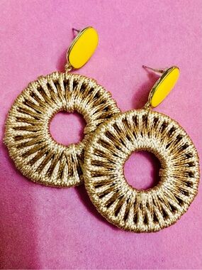 Yellow & Woven Circle Statement Earrings